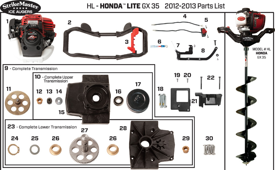 Strikemaster HL (Honda Lite) GX35 Series 20122013 Ice Auger Parts